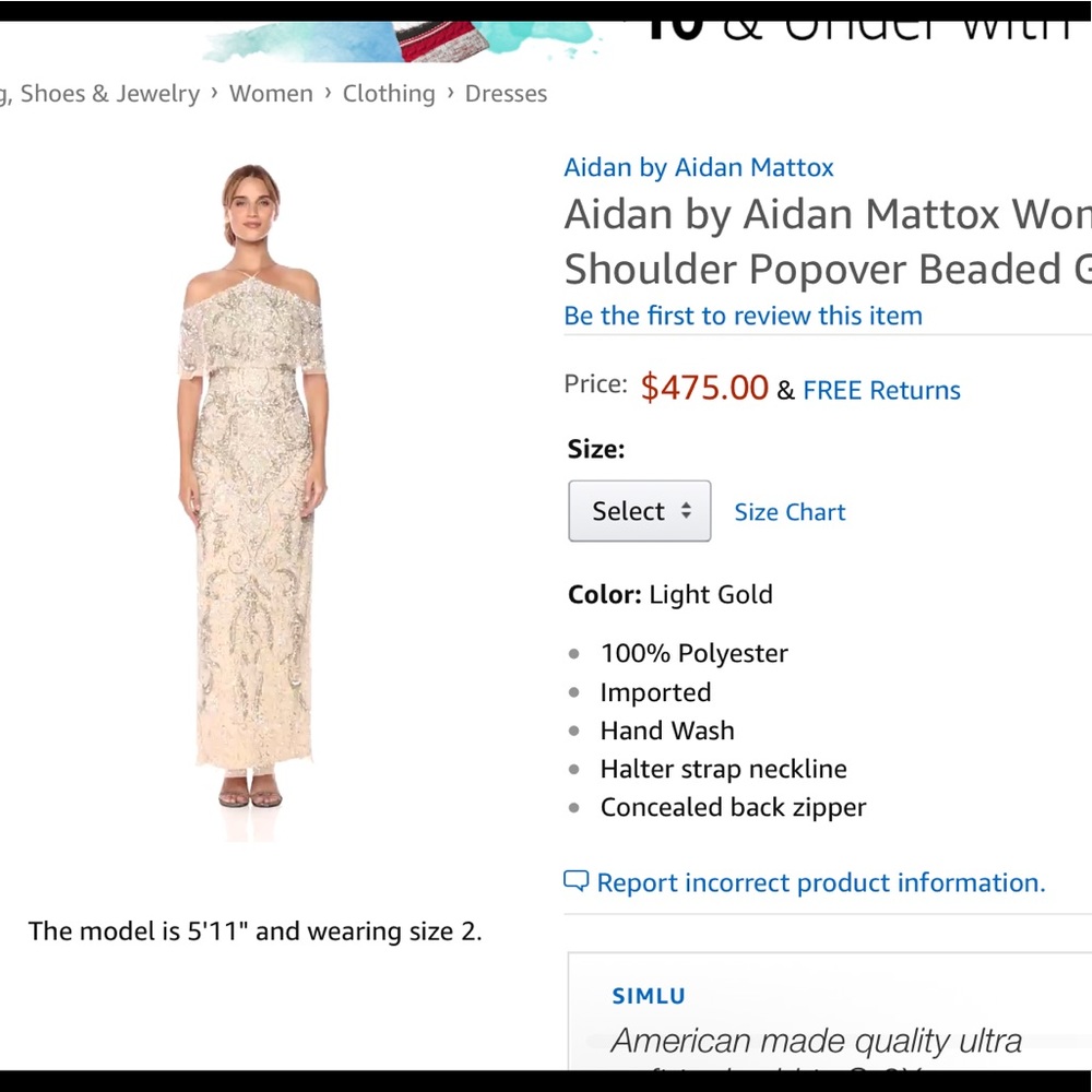 Aidan Mattox Gold Sequin Dress